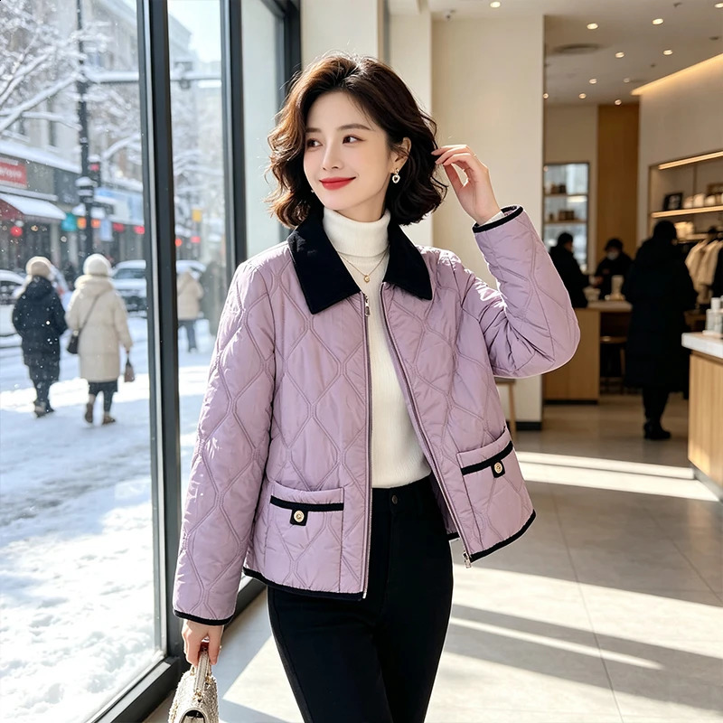 Spring and Autumn Women's Lightweight Cotton Jacket Short Solid Color Lapel thin Plus Size 261016