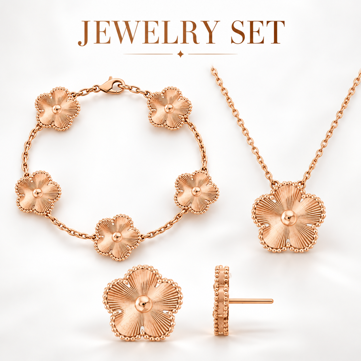 designer bracelet earring necklace clover jewelry set 15mm flower bracelet Rose Gold plated jewelry party jewelry set luxury jewelry woman 925 clove