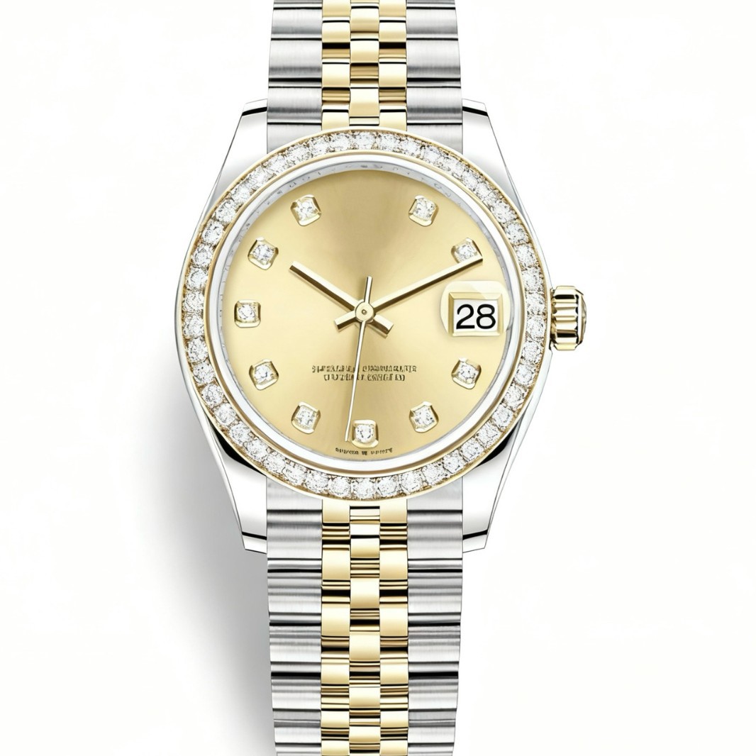 Luxury Ladies Automatic Mechanical Watch 31mm Champagne Dial Diamond Bezel Gold Steel Date Display Fashion Women Wristwatch Gift