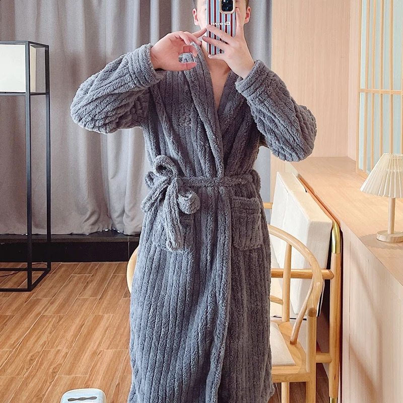 Mens Robes Long Sve Coral Fce Robe Thi Warm Batobe y Home Clothes Morning Gown MidLength Fiber Winter Wear Bathrobe Men 261017