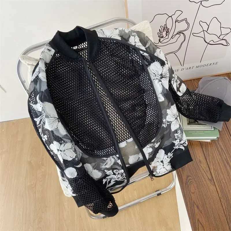 Coats Sunscreen Skin Men's Jackets Sport Baseball Unisex Mesh Patchwork Flower Jacket Summer Men's White Hollowed Out Plus Size OutfitW261