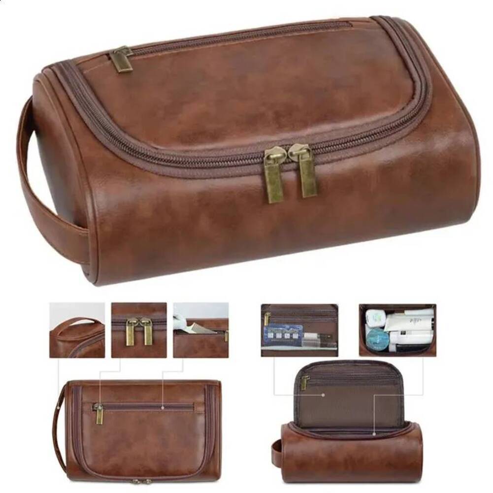 Cosmetic Bag High Quality Toiletry For Women Men Retro PU Leather Cosmetic Bags Female Waterproof Travel Makeup beauty pouch Bag Makeup T1