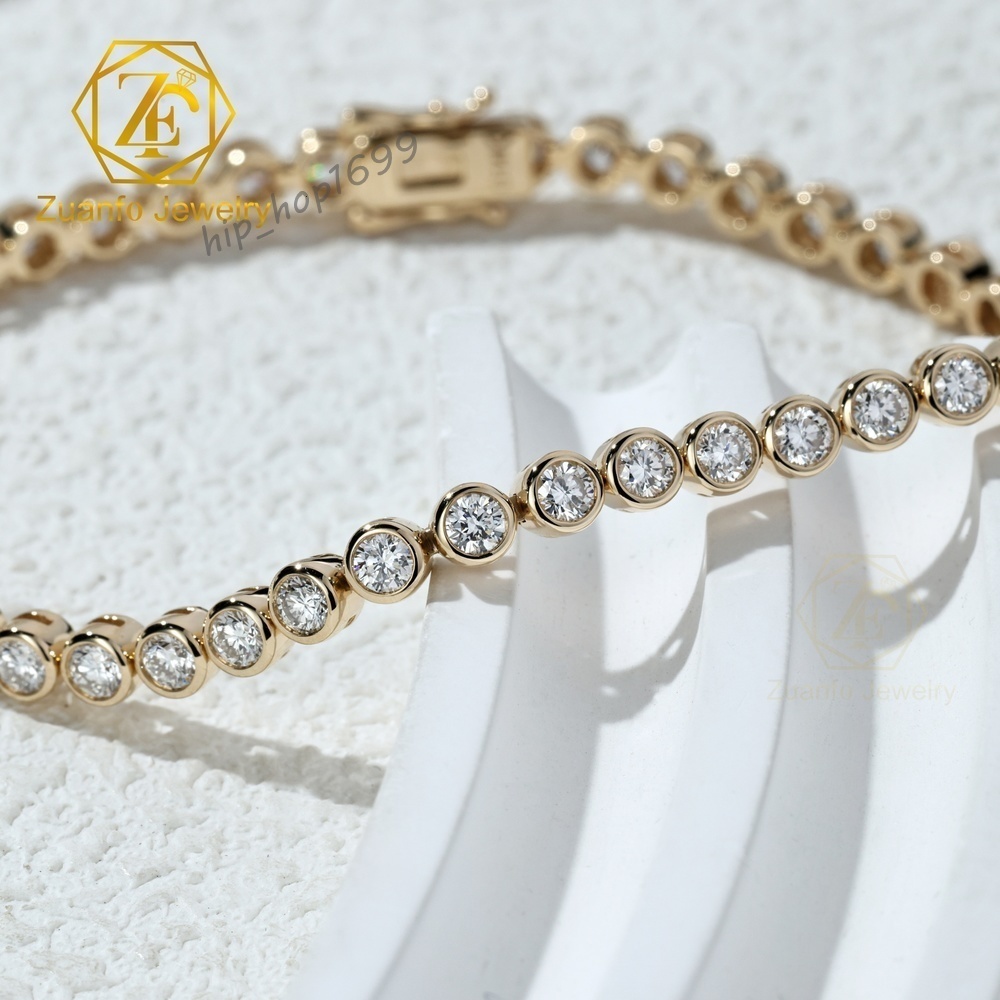 Custom Bezel Set Round Lab Grown Diamond Tennis Bracelet 10K 14K 18K Gold Eternity Bracelet Wholesale Jewelry