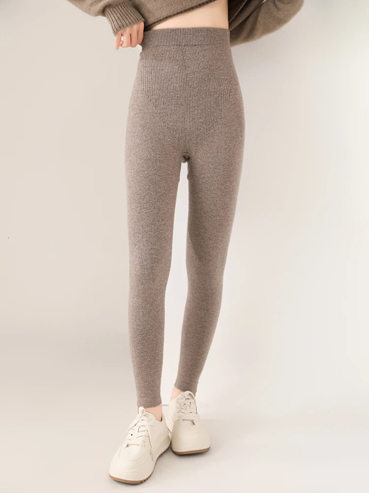 Women 100 Merino Wool Knitted Leggings Autumn Winter Soild High Waisted Pants Comfort Small Leg Versatile Thick Warm 261016