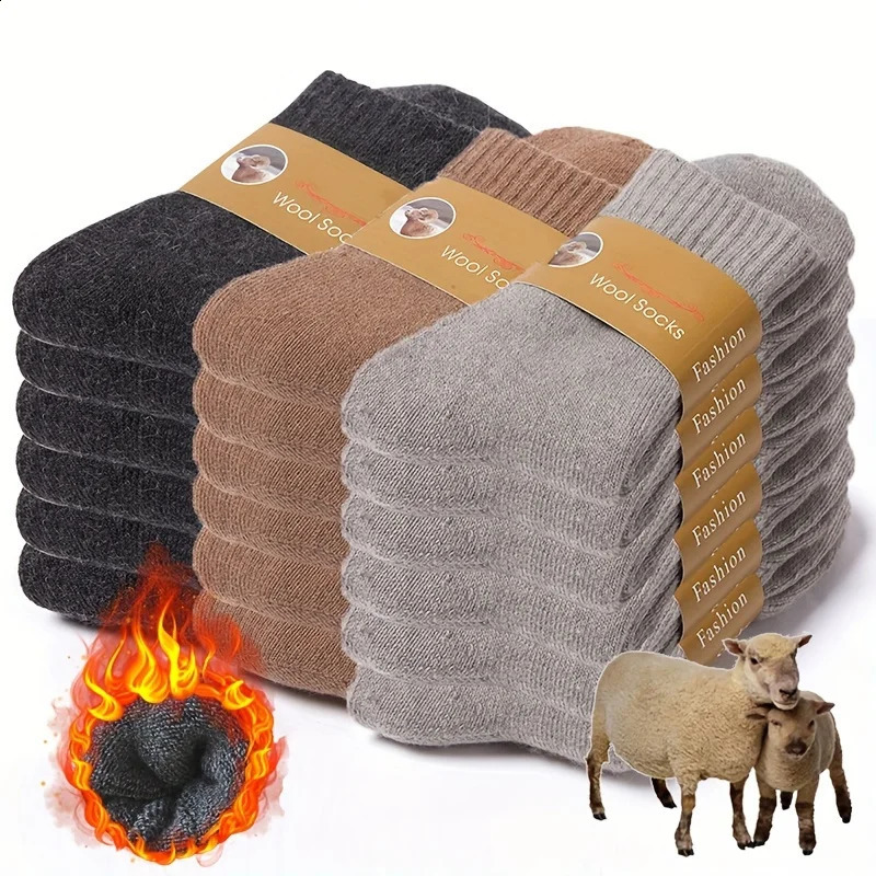 6 Pairs Wool Winter Socks Super Thicker Solid Sock Male Mens Merino Plush Womens Soft Middle Tube Home Thermal 261017