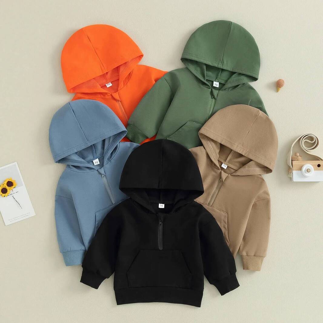 Girls pullover Hoodie Fashion Fall Kids Baby Hoodies Sweatshirt Solid Color Long Sleeve Coats Pullovers Zip Up Pocket Tops Clothes For Toddler Crew