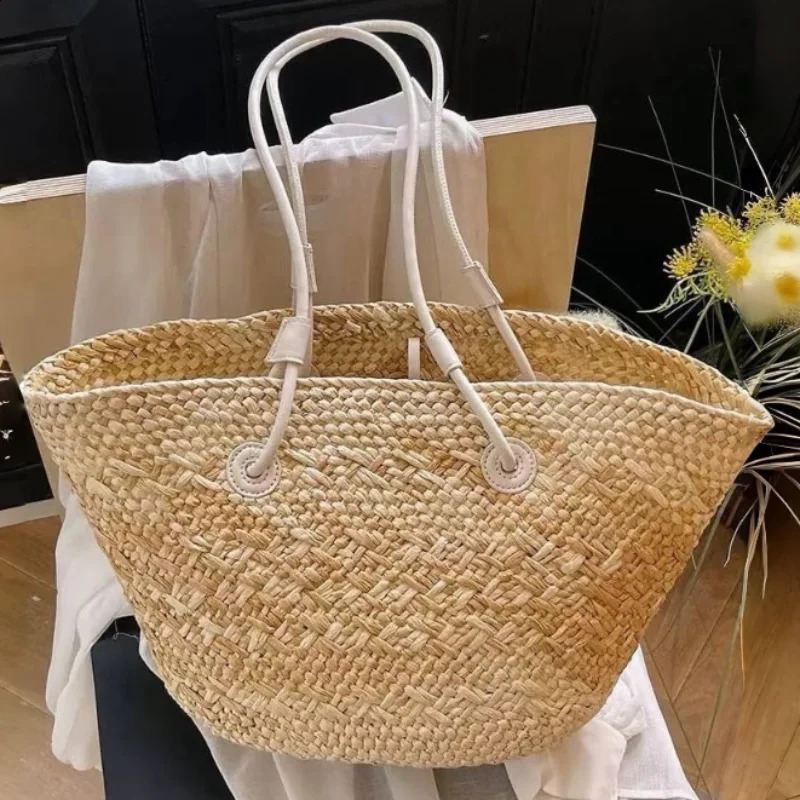 Gradient Straw Woven Tote Bag Large Capacity Casual Beach Crossbody Leather Handle Shoulder Shopper For Summer 261017