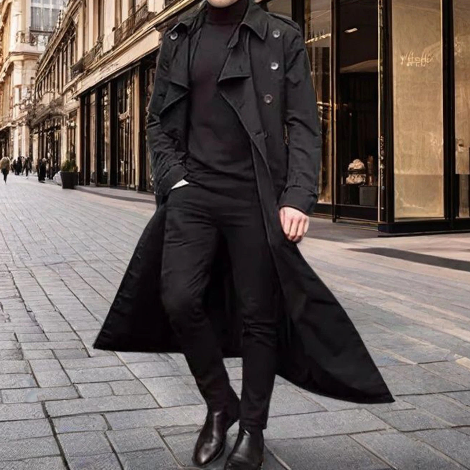 Fashion Men's Autumn Long Coats Long Sleeve Lapel Solid Color Button Belted Windbreaker Jackets Man's Clothing Streetwear 261015
