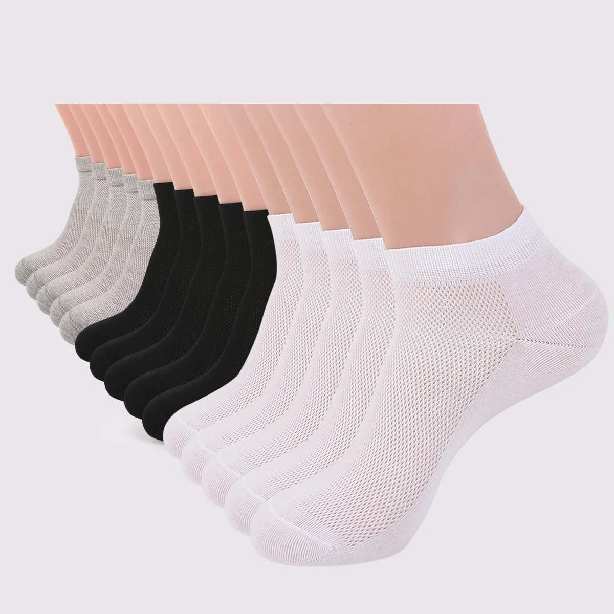 5 Pair Summer Mesh Ankle Athletic Running Socks Black White Gray Thin Low Cut Breathable No Show Sports Men 261014