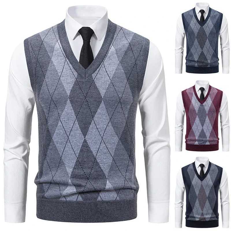 Vests New Men's V-neck Men's Knitted Sweater Warm Autumn Winter Casual Fashion Grid Twisted Flower Design Versatile Knit TopW261017
