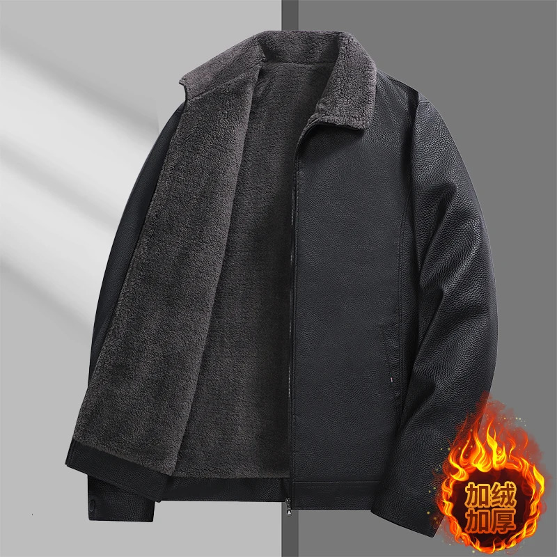 Middleaged and Elderly Men's FleeceLined Leather Jacket Sheepskin Integrated Dad Coat Thickened J 261010