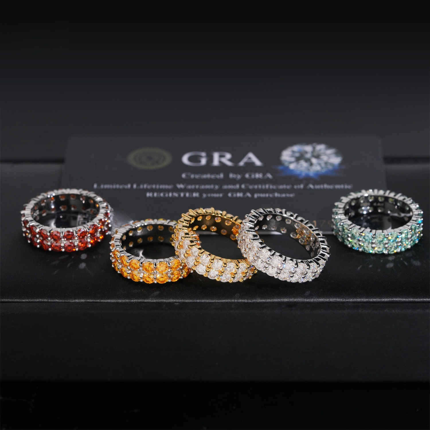 925 silver hip-hop ring with colorful moissanite stones, 3.0mm, minimalist style, fashion jewelry