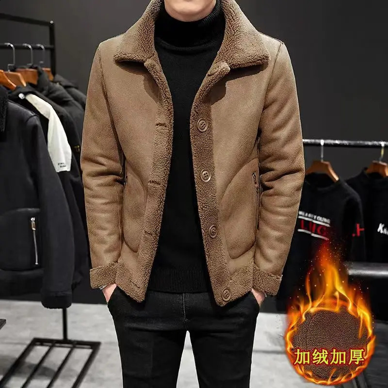 Men's DoubleSided Granular Fleece Jacket Lamb Wool Fur Integrated Leather 260928