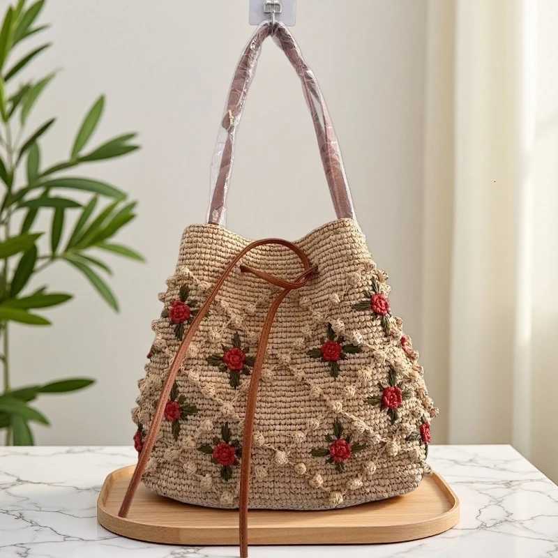 Evening Bags Fashion Cute Flower Bag Embroidery Woven Large Shoulder Bag Handbag Tote Shopping Vacation Holiday Shopping Bag H261016
