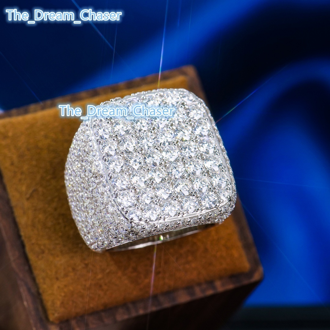 925 Sterling Silver White Gold Plated Durable Full Iced-out GRA Certified Hip Hop Style Pave Setting Moissanite Punky Ring