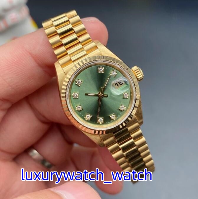 Women Watch Classic Diamond 69178 26mm Sapphire Mirror Big Magnifier Mechanical Automatic Green Dial Stainless Steel Bracelet Ladies Wristwatches