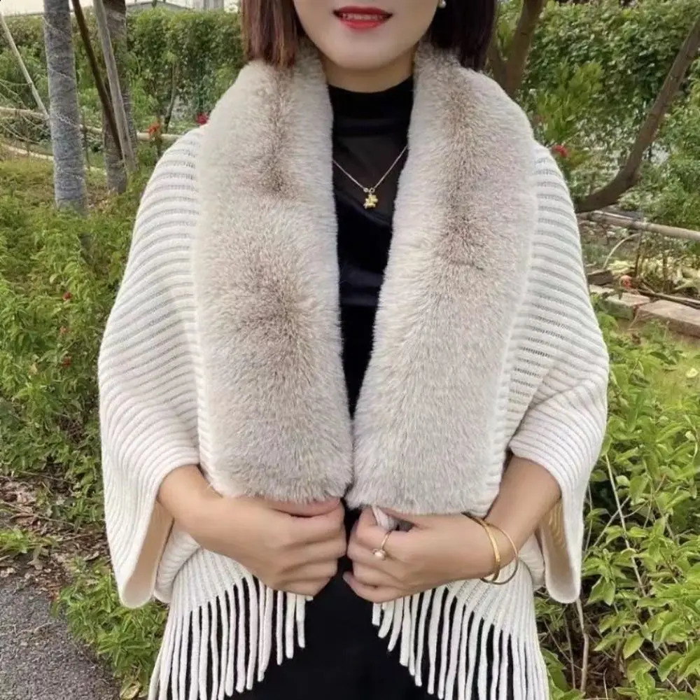 Womens Evening Dresses Cardigan Cape Winter Warm Knitting Shawl Faux Fur Collar Wraps261016