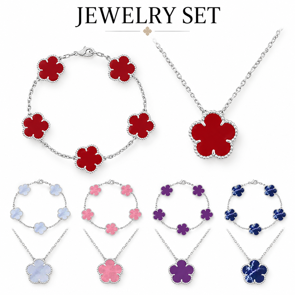silver jewelry clover jewelry set designer charm bracelet luxury jewelry women earring 15mm flowers necklace designer jewlery for woman silver clove
