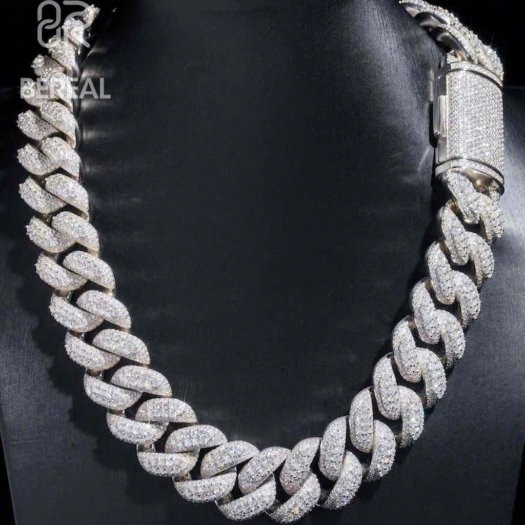 Hip Hop Style Vvs Moissanite Cuban Link Necklace Iced Out White Gold 925 Sterling Silver Chain Fine Men Jewelry