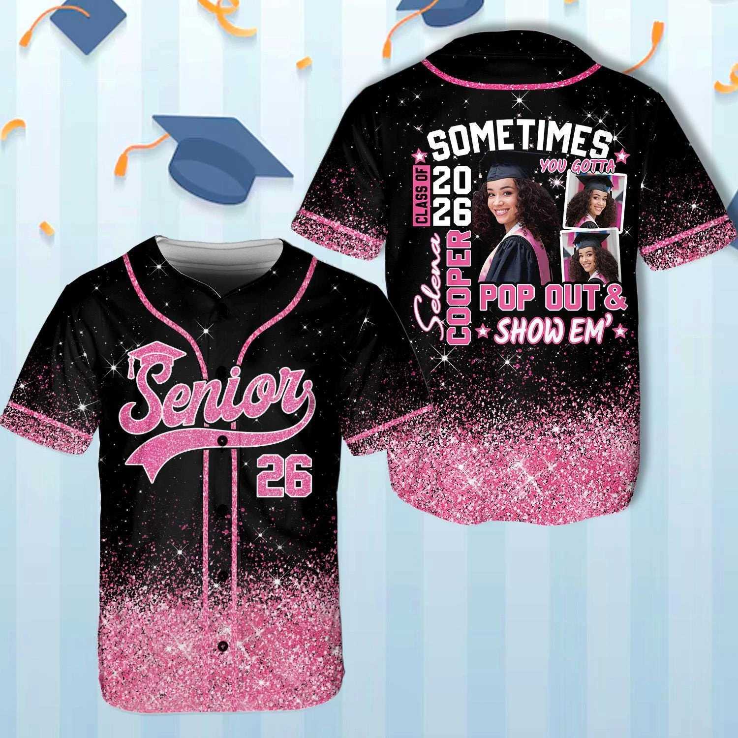 Shirts Men's T-Shirts Men's Casual Custom Glitter Senior 2026 Baseball Personzed Name Photo 2026 Graduate Shirt Graduation 2026 Senior Gif
