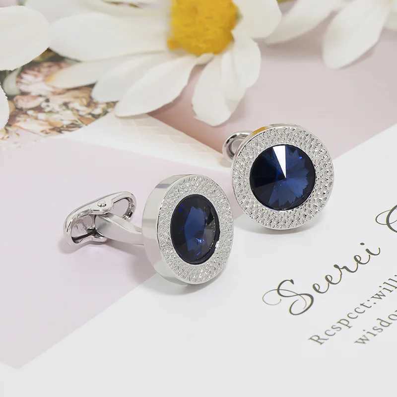 Links Fashion Round Zircon Cuff Men's Cufflinks French Luxury Rhinestone Suit Shirt Cuff Links for Women Party Wedding Jewelry AccessoriesW2610
