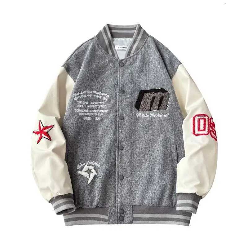 Retro American Men's Jackets Baseball Jacket High Street Patchwork Color Block Casual Loose Top 2025 Trendy Brand Outerwear Y2K JacketsW261017