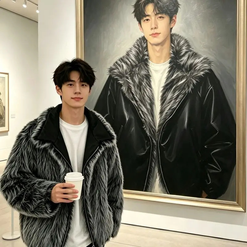 Winter FleeceLined Thick Reversible Fur Jacket Men's Warm Short Puffy Faux Jackets Zipper Top High Quality Outerwear 261012