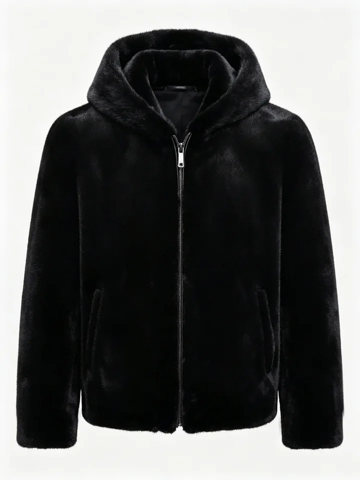 Men's Black Hooded y Golden Mink Fleece Jacket For Winter Thick Warm Short ZipUp Coat Dense And Smooth Plush Fabric Nea 261012
