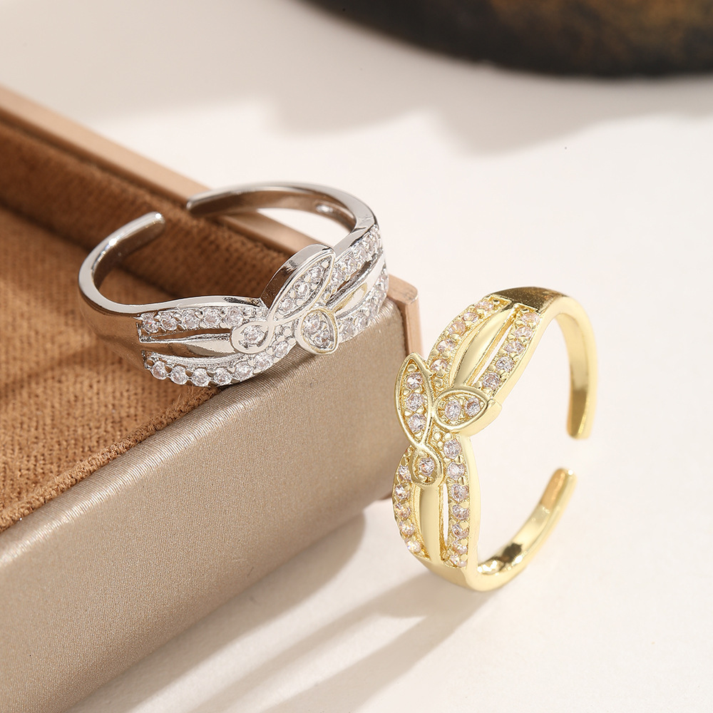 fashion rings for women Light luxury fully diamond-studded bow-shaped open ring with diamond versatile for everyday wear high end trendy women'