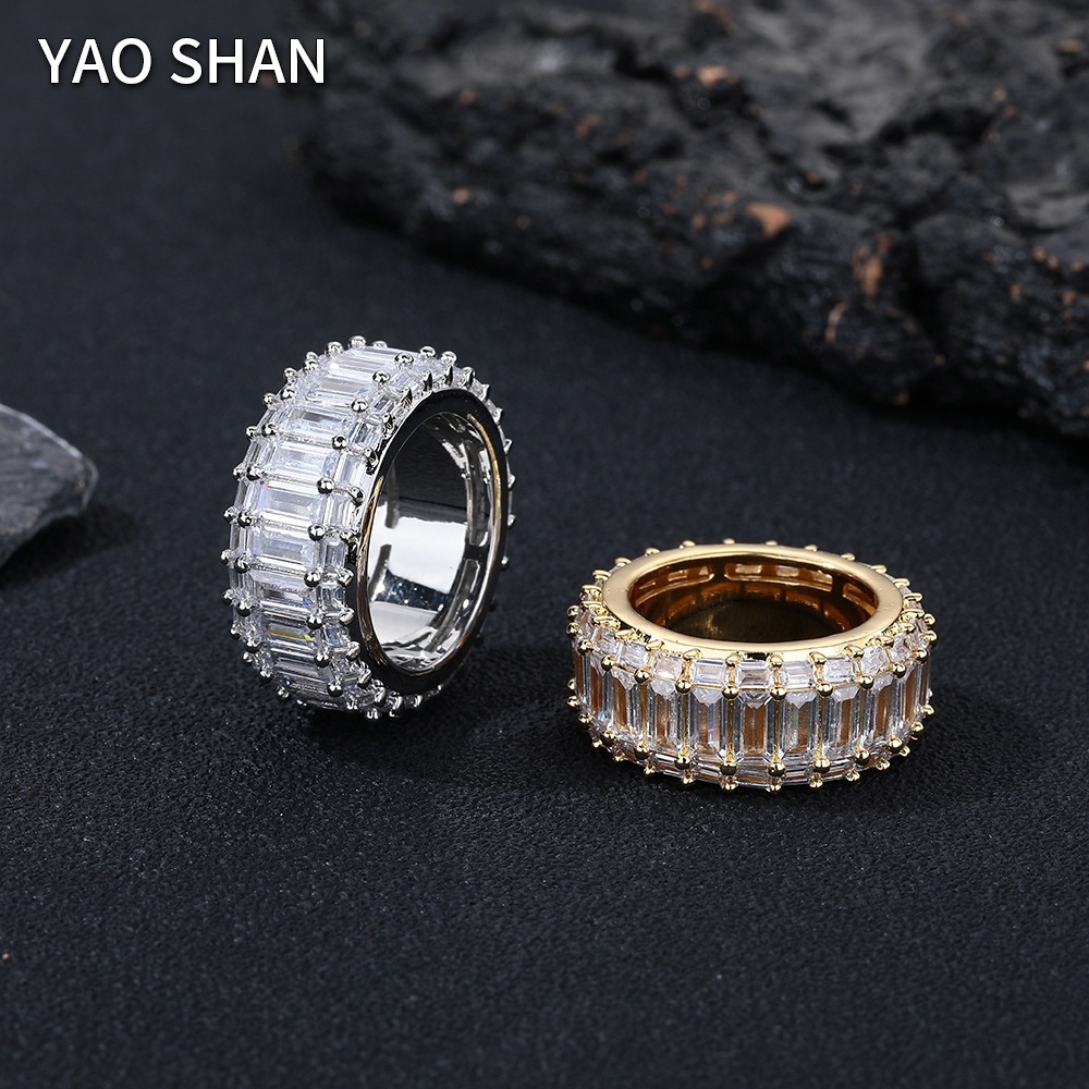 Yaoshan Finger Ring Gold Plated Brass Wholesale Custom CZ Zircon Cubic Zirconia Anneaux Anel Anillo Hip Hop Fashion Jewelry