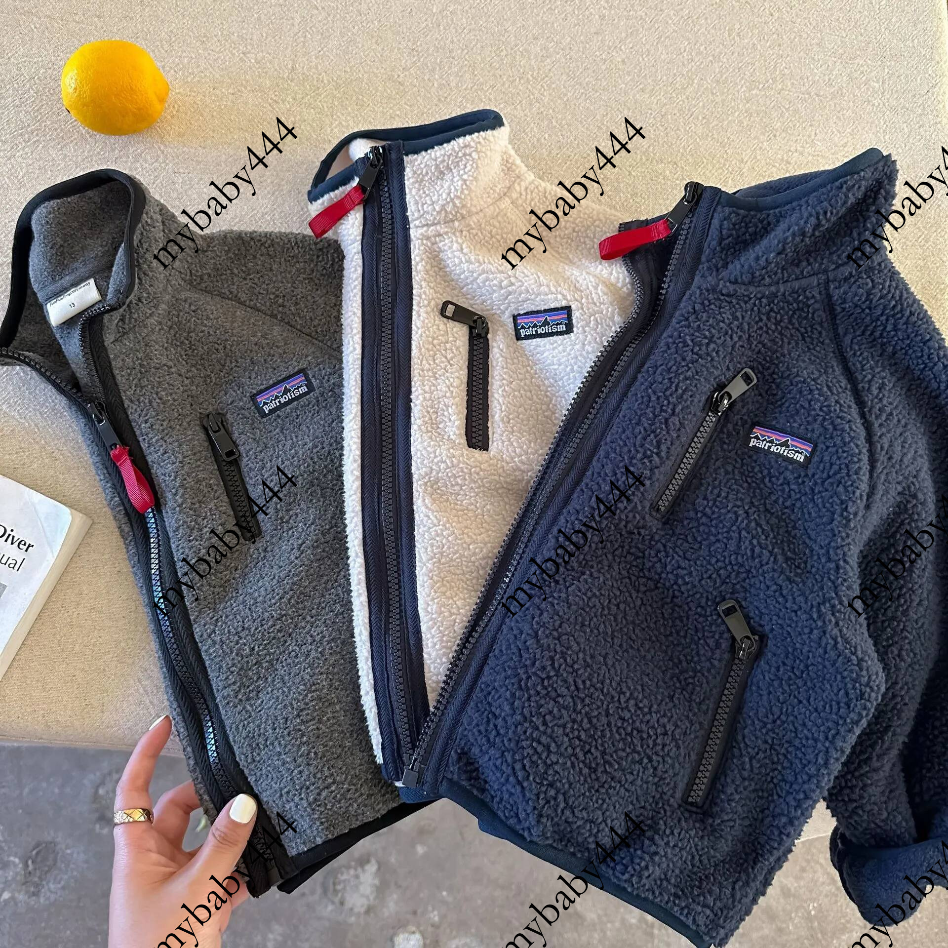 Patriotism Kids Fleece Cotton Jacket Winter New Stock Baby Boys Girls Cute Sherpa Lined Coat w/Kangaroo Pockets Unisex Toddler Outerwear