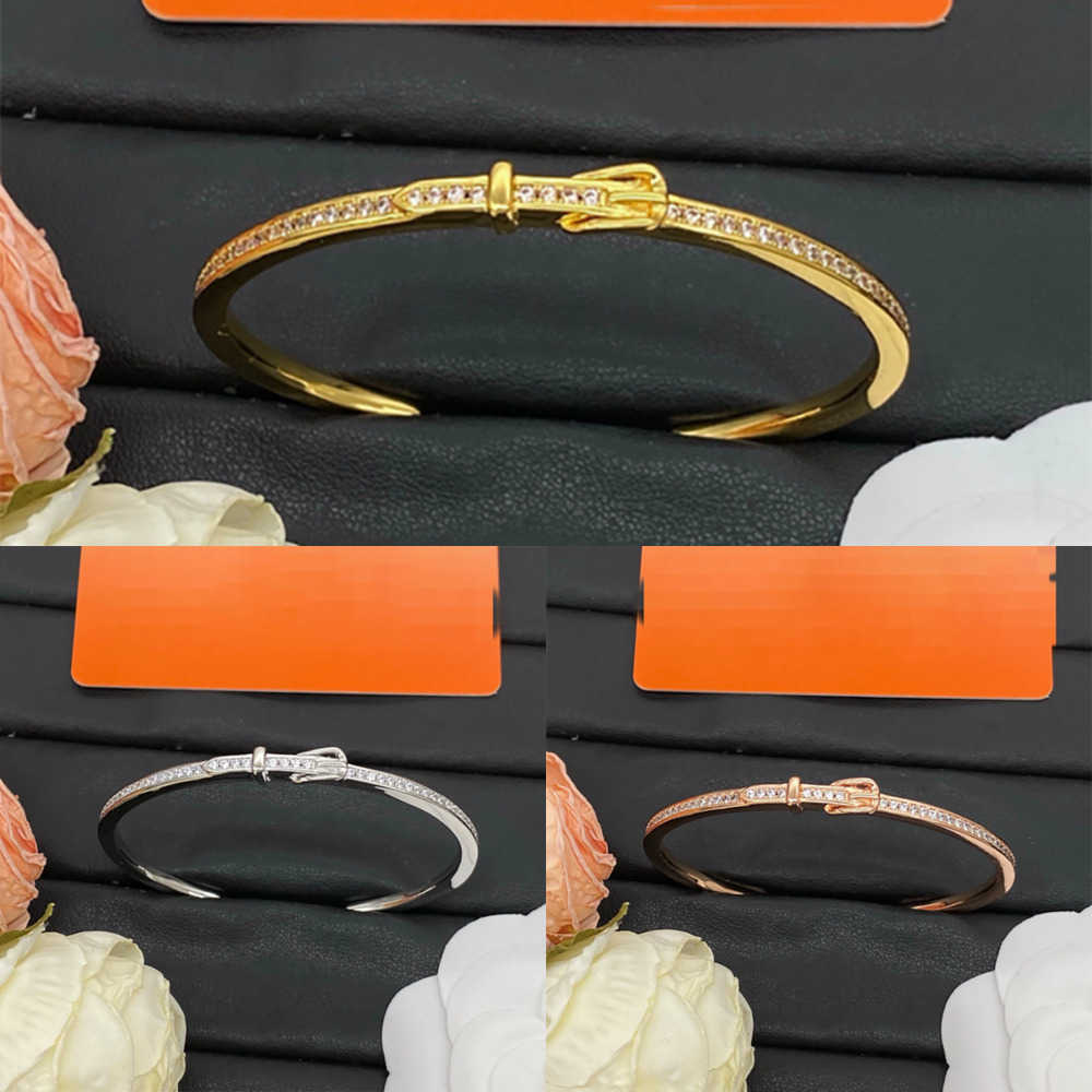 Luxury Designer Diamond Bracelet Bangle Fashion Belt Buckle 28K Gold Plated Bracelet Wristband Cuff for Men Women High Quality Gift Jewelry U4PH