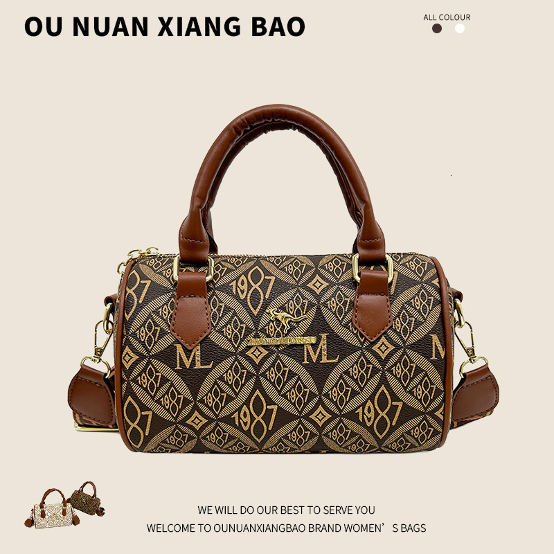Luxury Brand Designer Bag 2026 Cross-Border New Versatile Shoulder Retro Printed Boston Pillow Bag, Fashionable Large-Capacity Tote Bag For Women