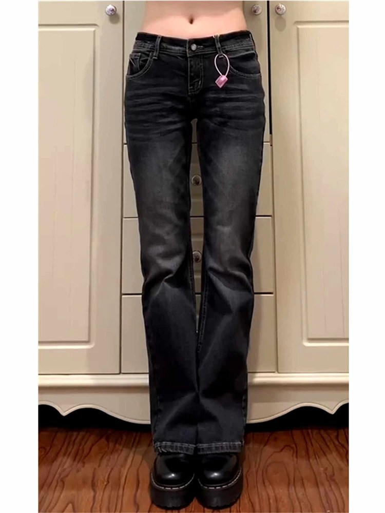 Women's Low Rise Flared Jeans Black Bootcut Jeans American Retro Denim Pants Y2k Japanese 2000s Harajuku Bell Bottom Skinny Jean 261013