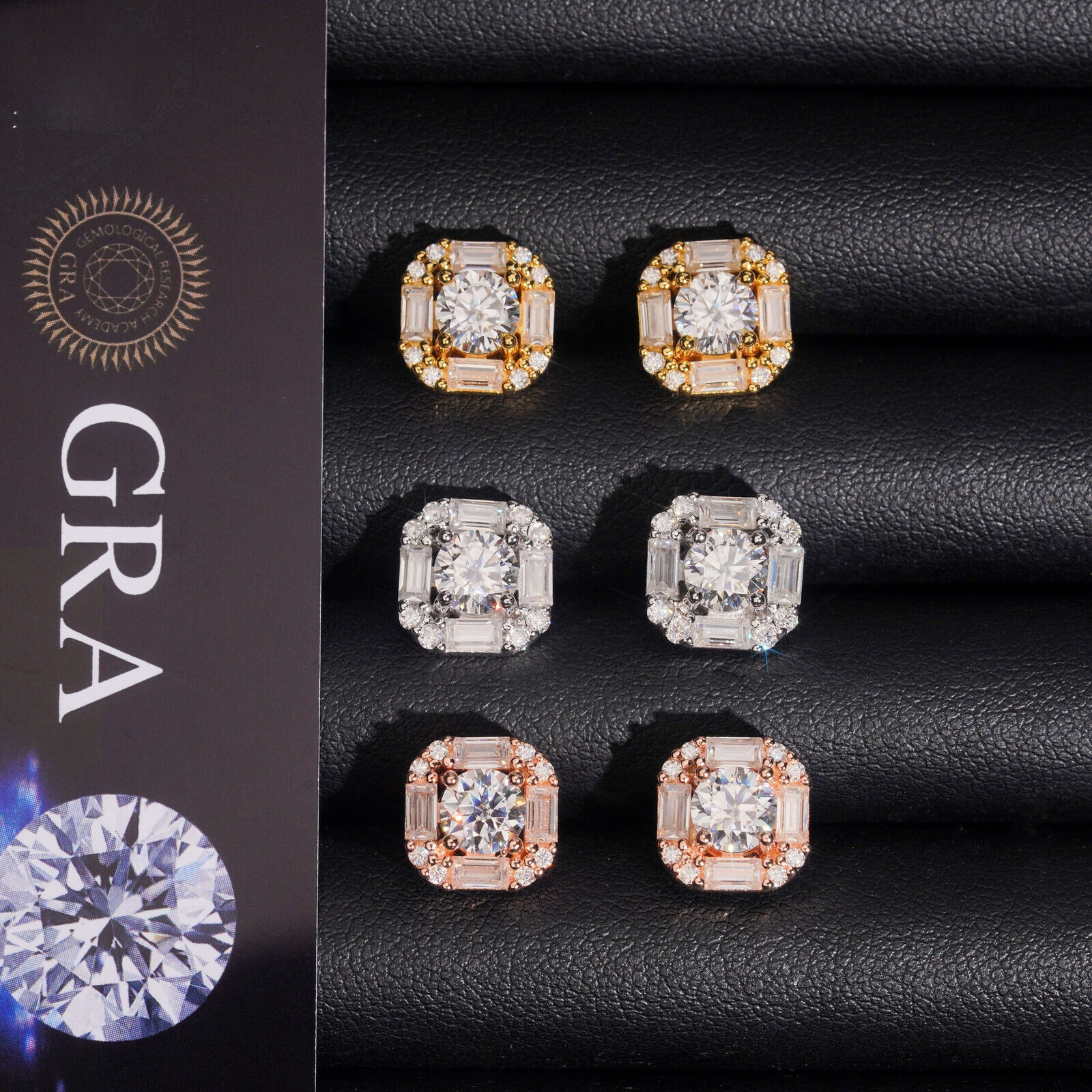 bestseller 10*10mm high-quality 6ct S925 silver inlaid with princess-cut moissanite trendy style earrings