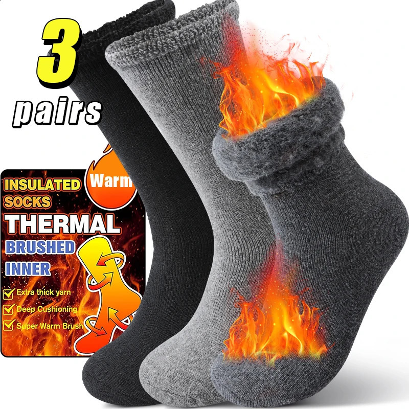 3 Pairs Winter Thick Mens MidCalf Socks Set Cozy Warm Thermal for Cold Weather Soft Inner 261017