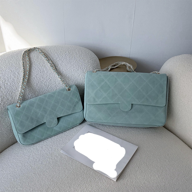 Light Blue Genuine Leather Suede Diamond Quilted Flap Shoulder designer Bag Interwoven Chain Strap women high quality 38cm maxi flap Handbag 26sf Pa