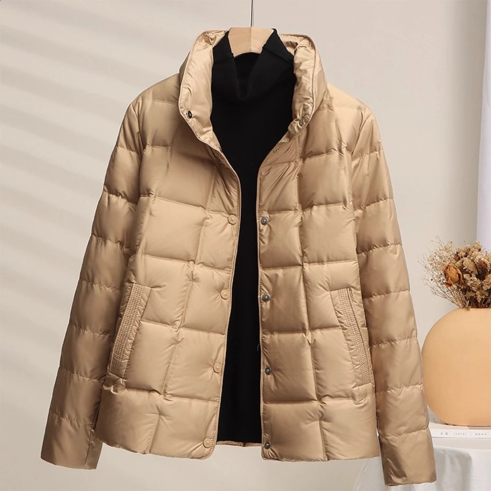 2025 Autumn Winter Women Down Jacket Stand Collar Short Lightweight White Duck Warm Fashion Loose Casual Female Coat 261016