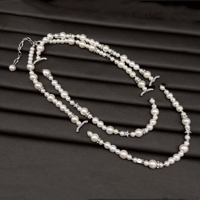 French style pearl long Necklaces Designer Necklaces Women Chokers charm Diamond star Pearl Sweater Chain elegant Womens wedding party Jewelry Coco