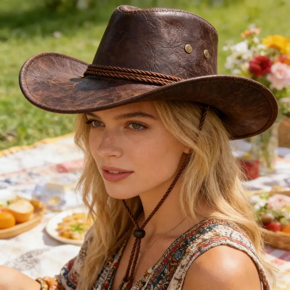 Rustic Cowboy Hat for Men Women - Retro Western Style PU Leather Hat Lightweight Durable Unisex Outdoor Casual Wear261016