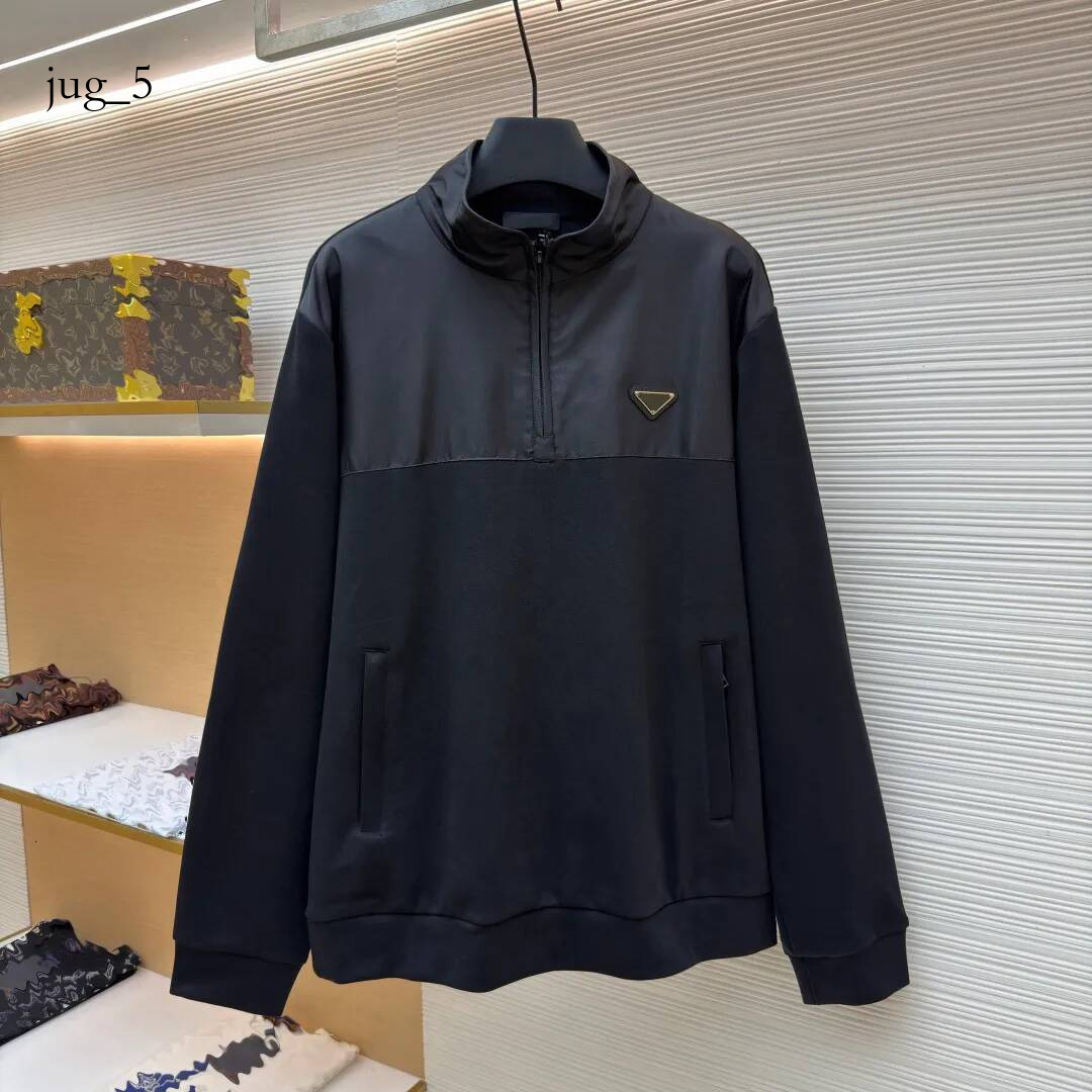 pradmen jacket triangle logo nylon spliced pure cotton pullover quarter zip high quality sports and casual mens clothes 3c3