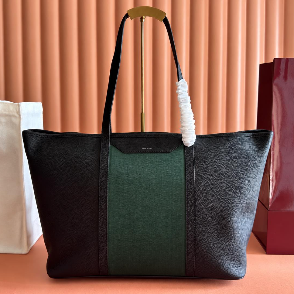 Structured Leather Tote Bag Woven Panel Double Shoulder Straps Large Capacity Chic for Work Top-Tier Designer New Arrival