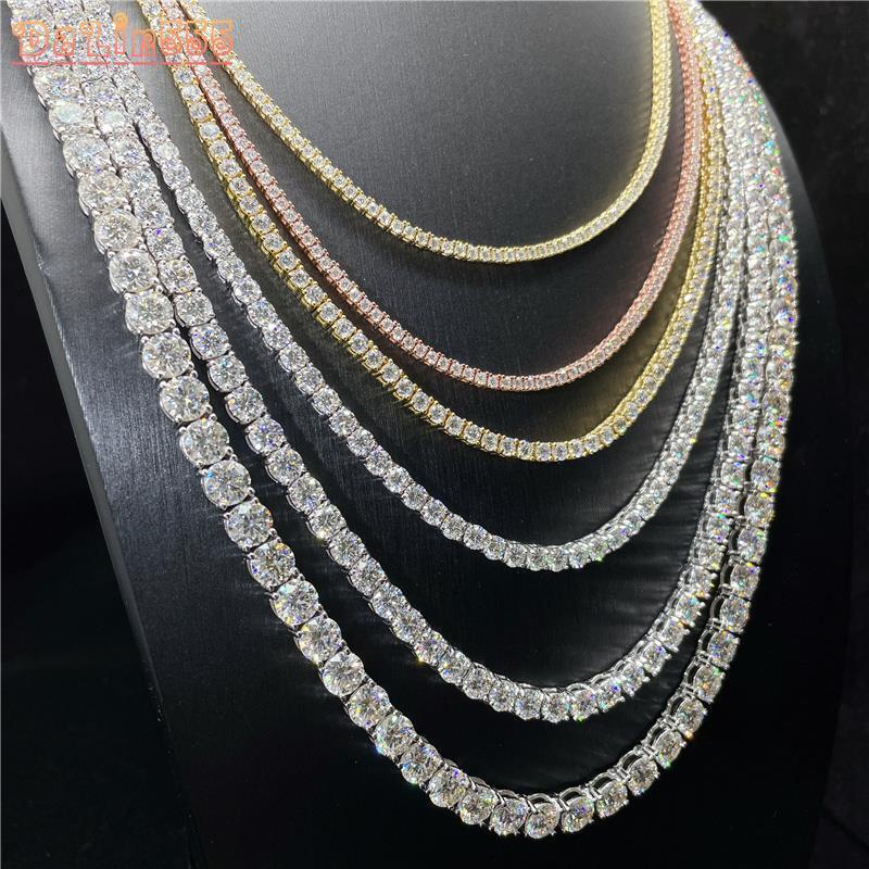 Hip Hop Iced Out D Color White VVS 925 Sterling Silver 2MM 3MM 4MM 5MM 6.5MM Moissanite Diamond Tennis Chain Necklace