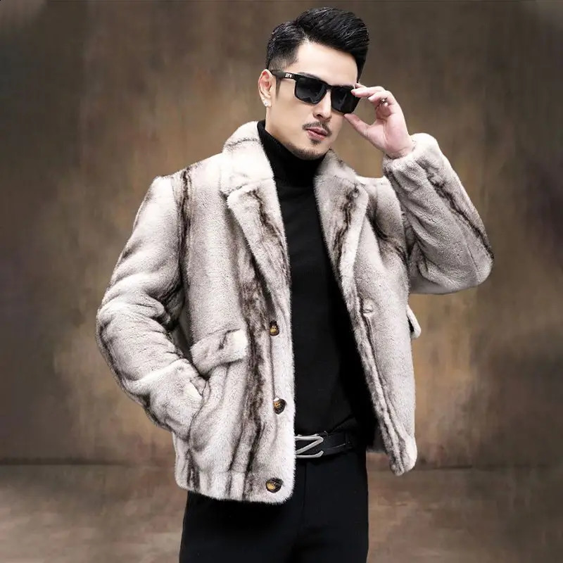 Mens Fur Coat Faux Men Ferret Men's Winter Jacket Tailored Collar Male Mink Man y 261012