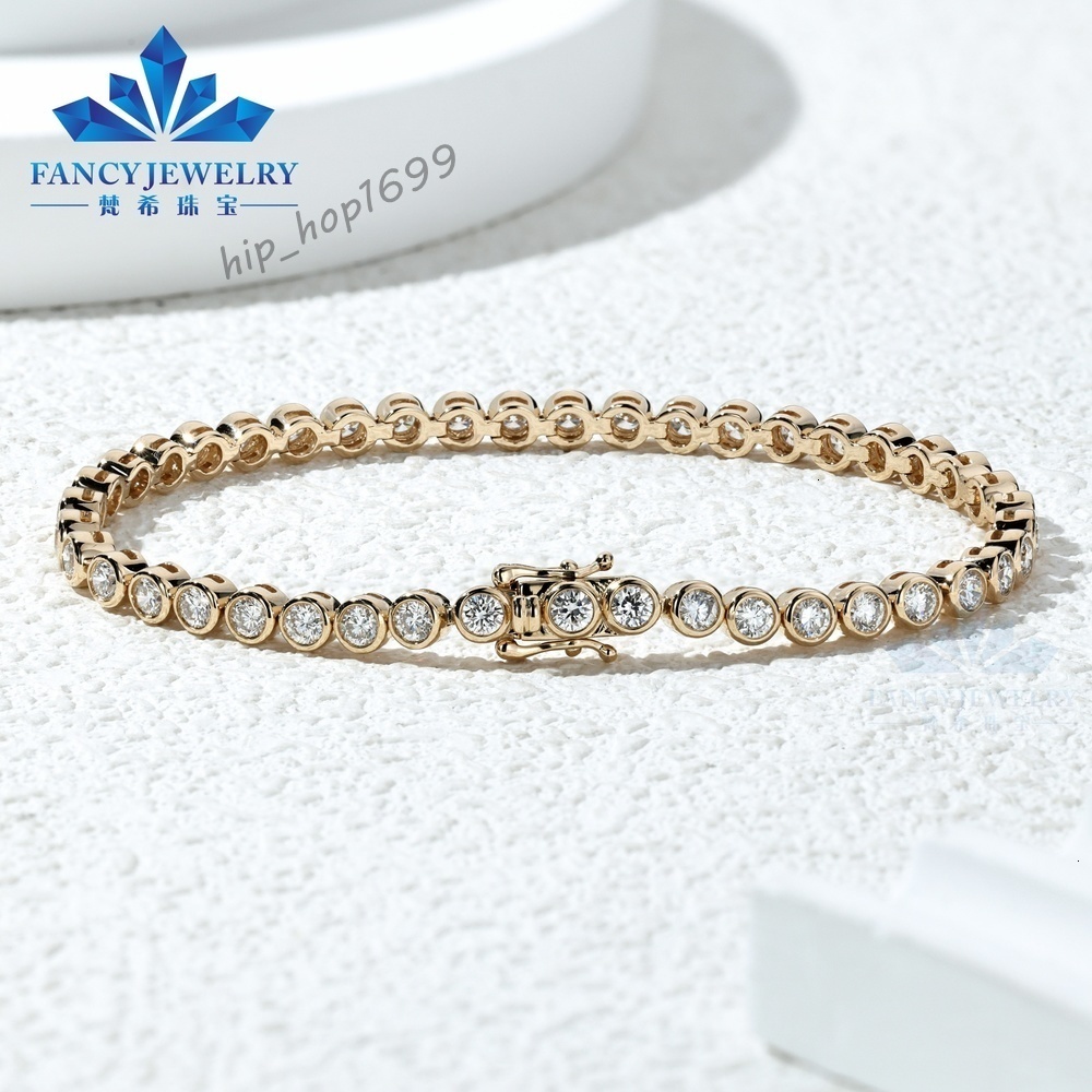 Fine Jewelry 14K Gold Bezel Setting Tennis Bracelet 2mm 3mm 4mm Lab Grown Diamond Tennis Chain Bangle Bracelet Luxury Gift