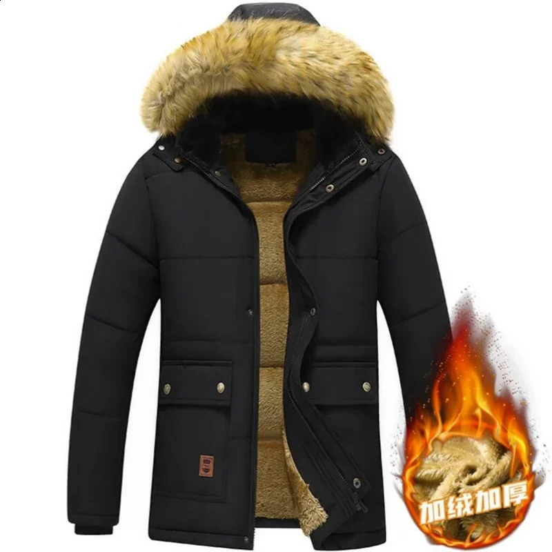 2026 Mens Winter Parka Jacket Thick Warm Fleece Lined Faux Fur Hood Windproof Waterproof Long Coat Outdoor 261013