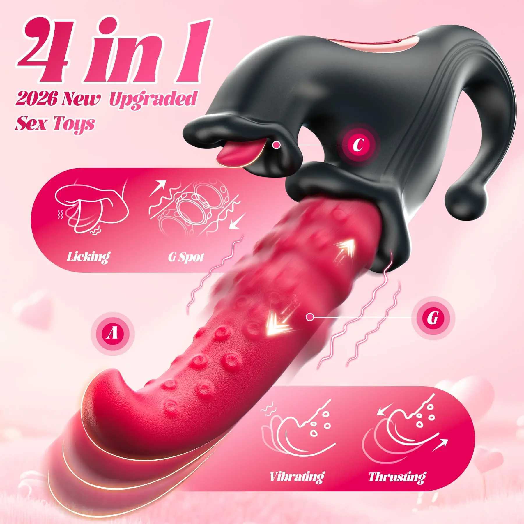 IN 4 1 Licking Thrusting Vibrator G Spot Clitoral Stimulator Vagina Massager Rabbit Vibrator Women for Clit Nipple Anal M261017