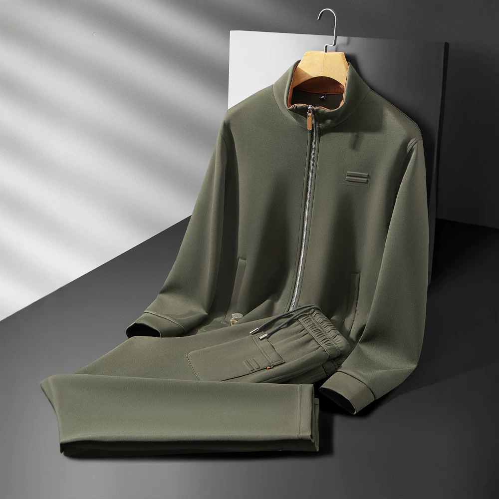 Minglu Air Layer Autumn Winter Men's Sets Luxury Stand Collar Solid Color Male Outerwear Tracksuit Sport Casual Man Sweatsuit