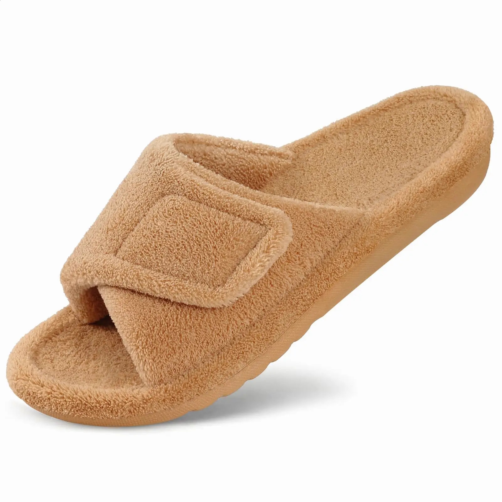 Comwarm Indoor Fur Slippers For Women Non-slip Fuzzy Slides With Arch Support Bedroom Fluffy Slippers Open Toe Plush House Shoes 261017