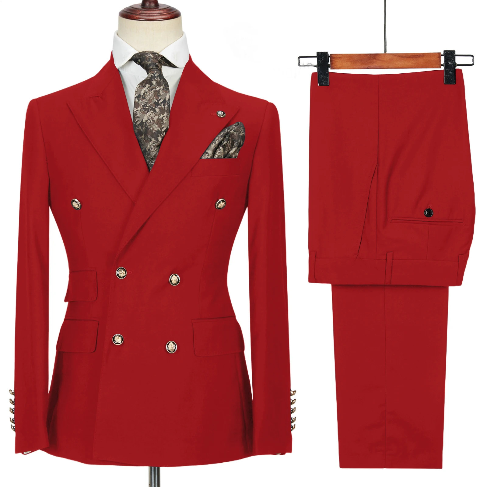 Mens DoubleBreasted 2 Piece Suit Set Solid Color Business Casual Wedding Groom Dinner Party Work Jacket 261017